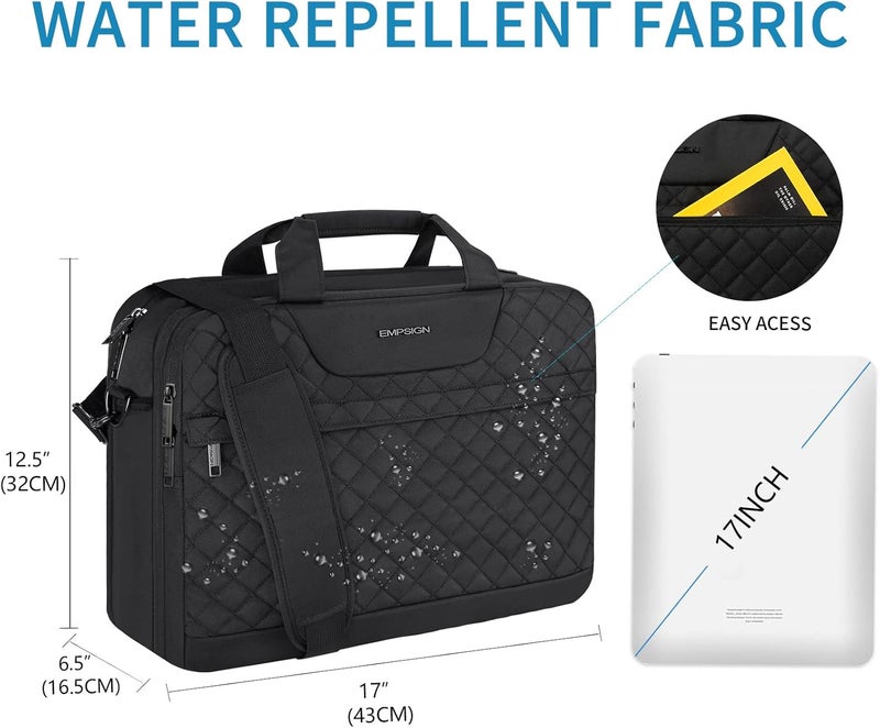 EMPSIGN 17.3 Inch Laptop Bag, Large Capacity Expandable Travel Briefcase for Women & Men Business Office, Water-Repellent Laptop Case Computer Bag with RFID Pockets, Black - Image 2